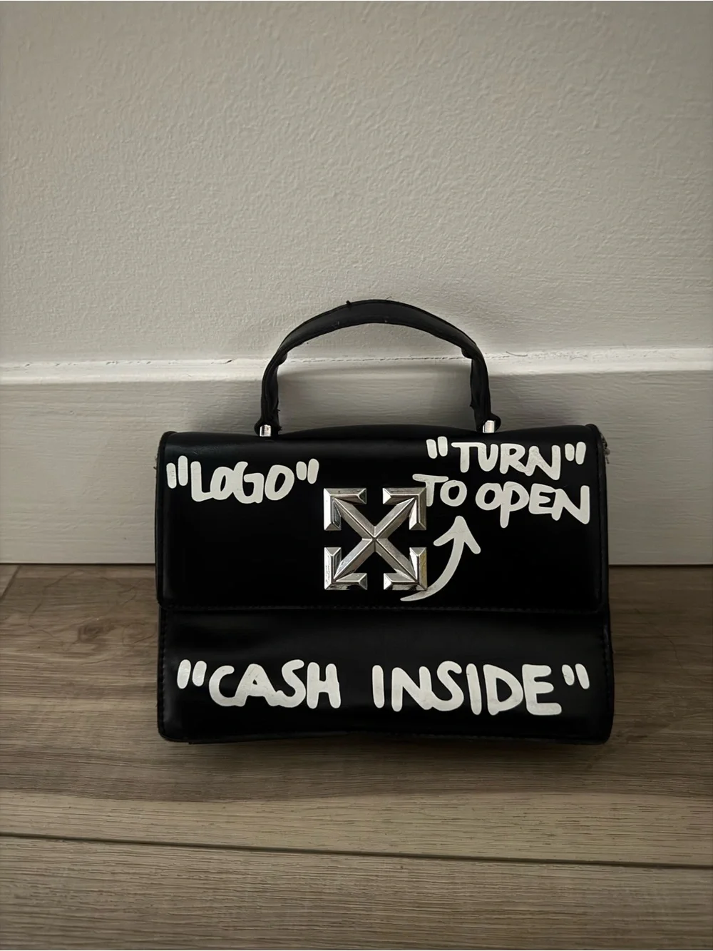 OFF WHITE Top-Handle Bag with Silver Hardware